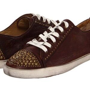 Frye Brown Leather Sneakers with Gold Studs